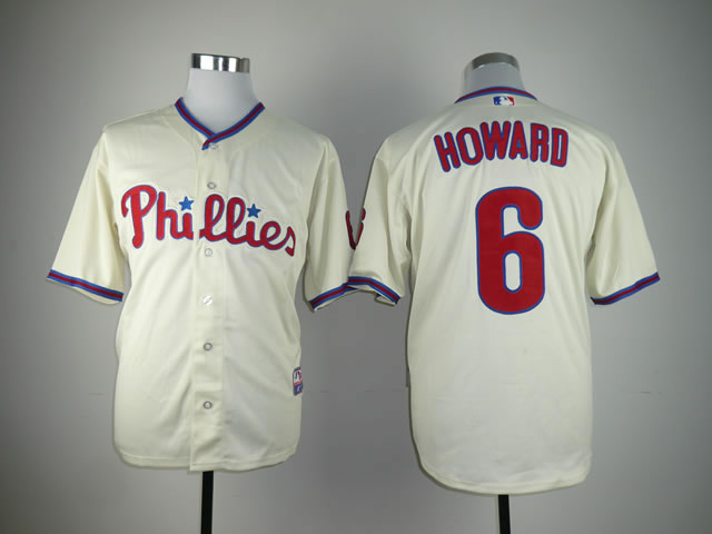 Men Philadelphia Phillies 6 Howard Cream MLB Jerseys